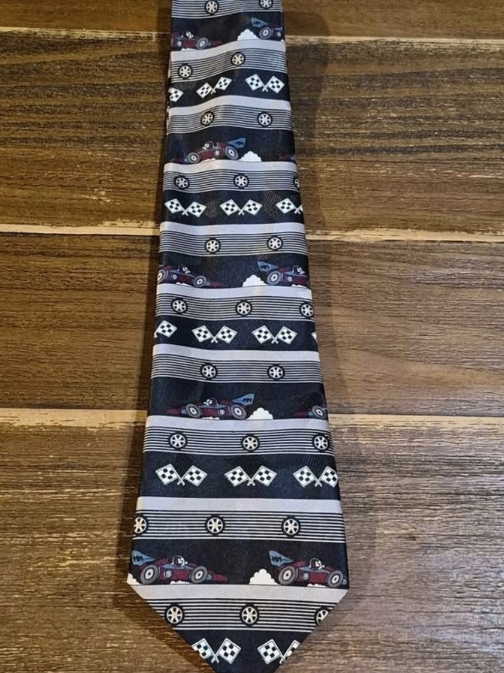 Disney Black Racing Cars Novelty Men's Tie with Red and Blue Accents